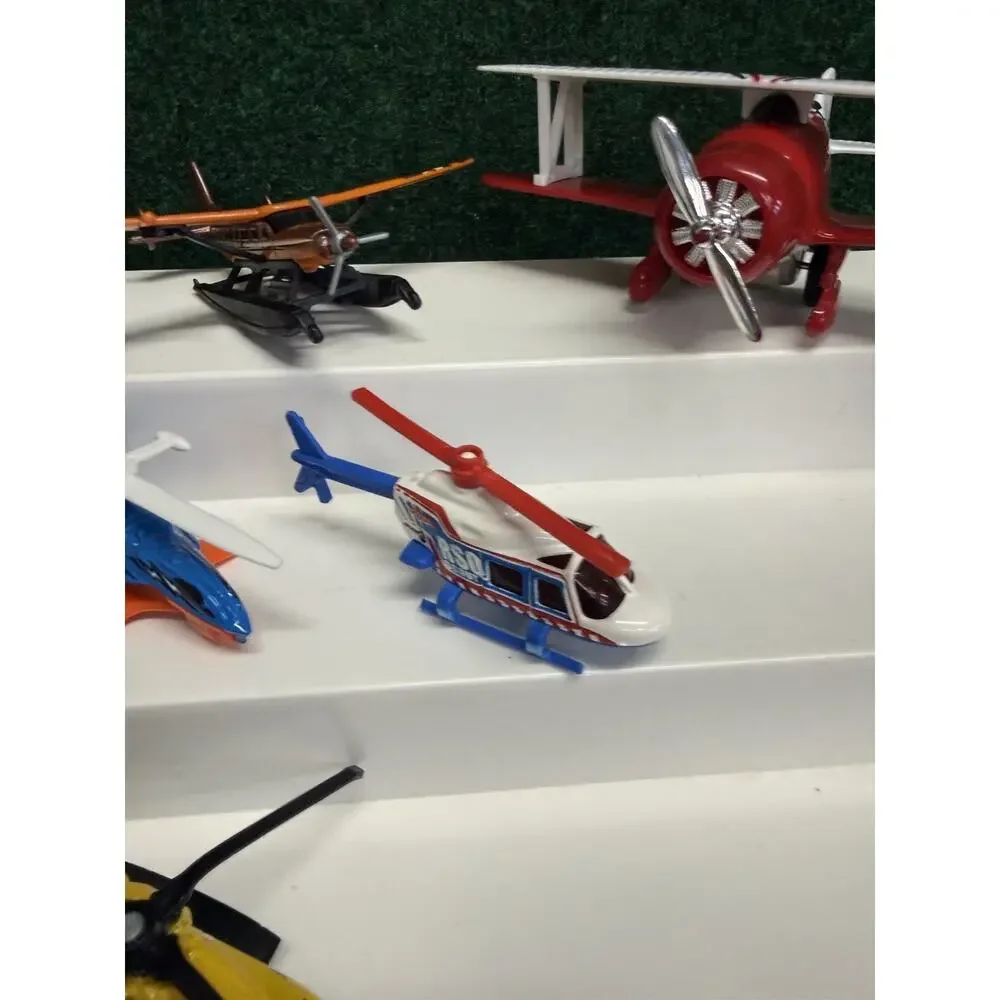 Lot of 7 Diecast Aircraft & Helicopters Toy Vehicles Biplane Jet Seaplane Rescue